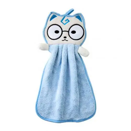 Bathroom Lovely Cats Pattern Soft Skin-friendly Hanging Absorbent Dish Hand Towel Dishcloth Rag Household Cleaning Accessories - Цвет: Синий