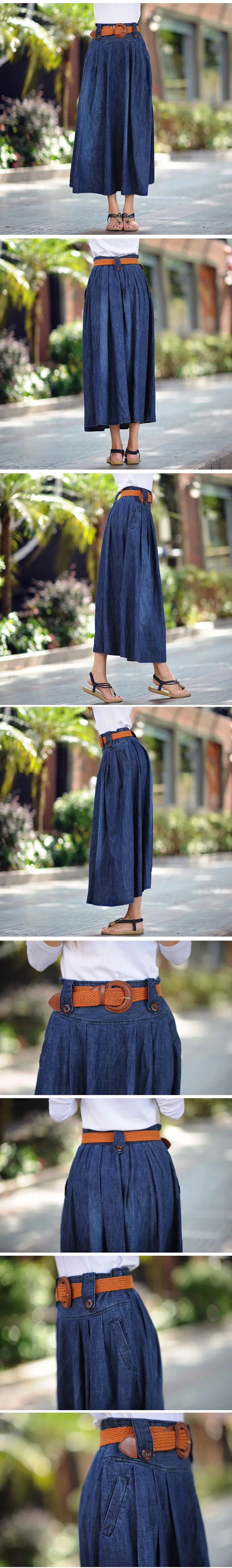 Skirt Large Size 6XL Women's Denim Maxi Autumn Skirts Female Casual A-line Skirt Pleated Maxi Autumn Long Skirts Bohemian Woman