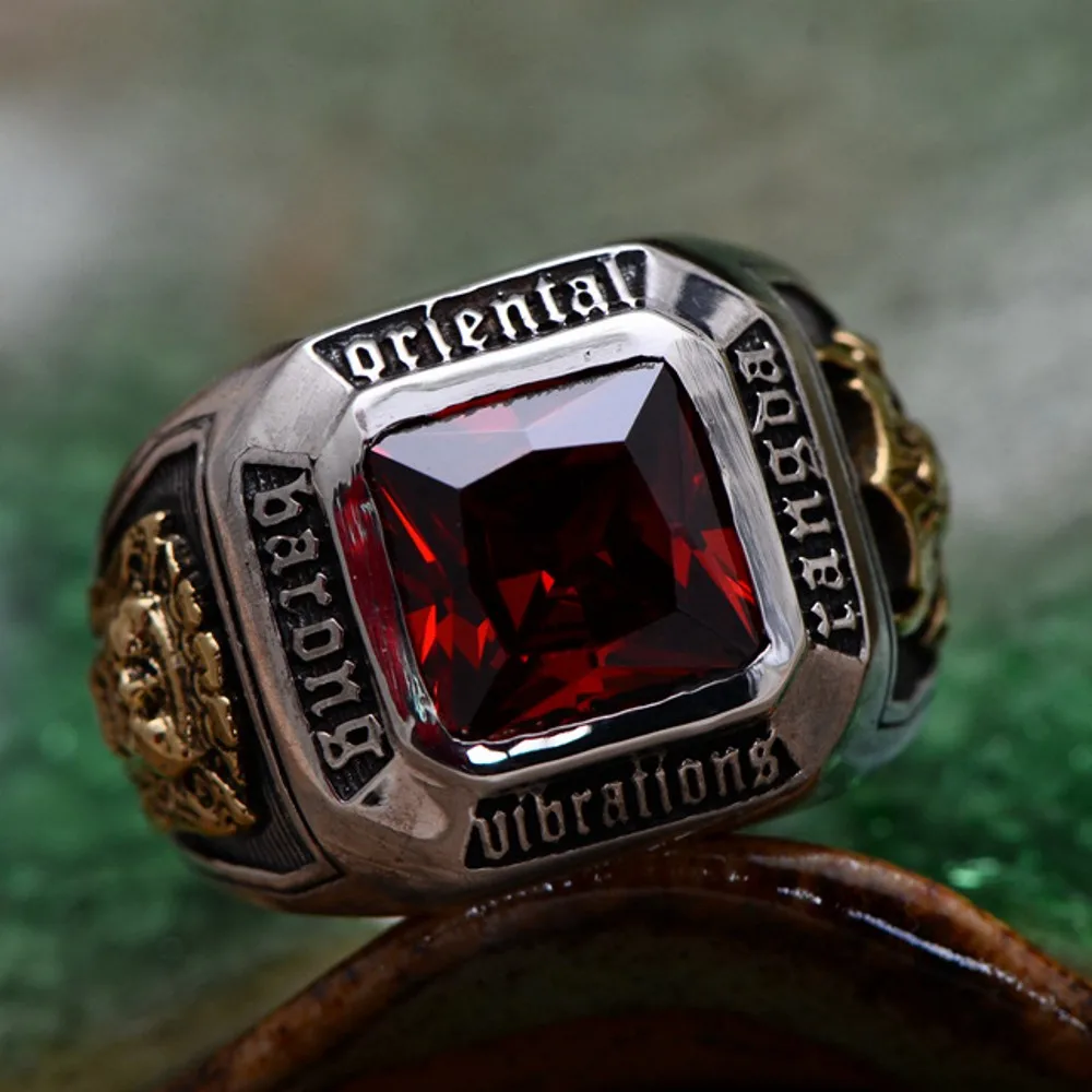 Кольцо мужское из чистого серебра 2020 пробы с красным кристаллом|red crystal|silver