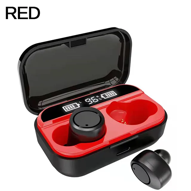 Red TWS bluetooth 5,0, беспроводные наушники, светодиодный, цифровой дисплей, 9D, HD стерео, 800 мА/ч, беспроводные наушники, Спортивная гарнитура для всех смартфонов - Цвет: Red