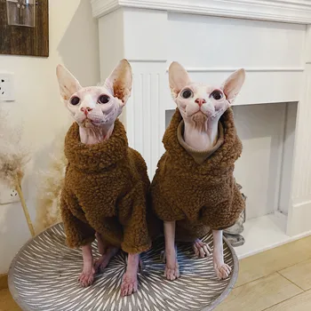 

Hairless Cat Clothes Clothing Sphinx Cat Devon KONIS Pet Warm Winter Thickened Sweater Cat Hoodie