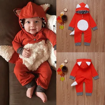 Newborn Infant Baby Girls Boys 3D Cartoon Fox Hooded Romper Jumpsuit Outfits Clothes Hoodies Kids baby costume mameluco bebe