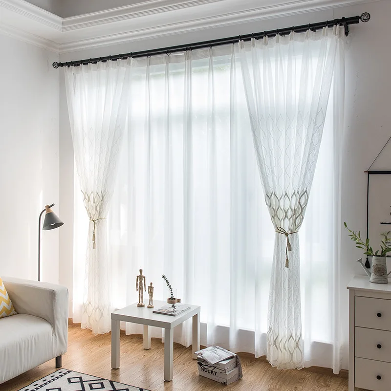 Modern White Embroidery Sheer Curtains European Style Voile Tulle Sheer for The living Room Bedroom Window Curtain Drapes