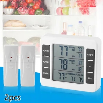

1*Host 2 Sensors Wireless Digital Freezer Alarm Thermometer Fridge Home Indoor /Outdoor High Quality New