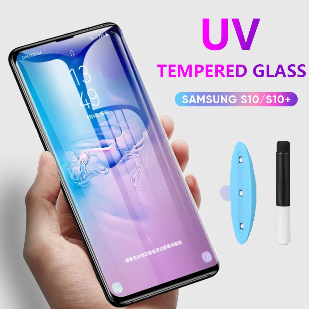 10D УФ нано жидкое полное клеевое закаленное стекло для Samsung Galaxy S7 EDGE S8 S9 S10 PLUS Note 8 9
