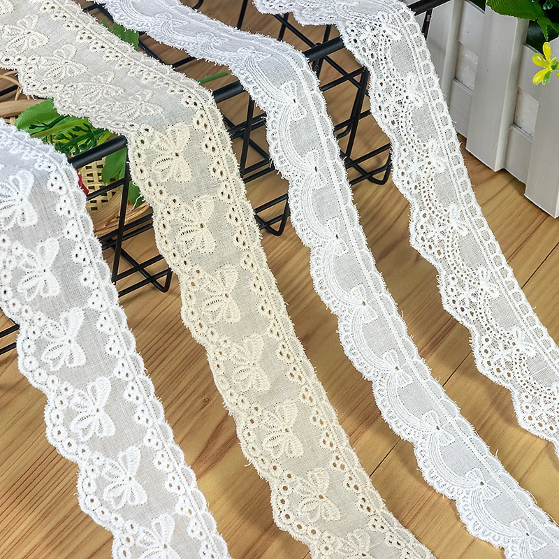 

Cotton Lace Trim 10 yard Ivory Beige Bow Embroidered Cloth Fabric Ribbon Tapes Sewing Material M4F331