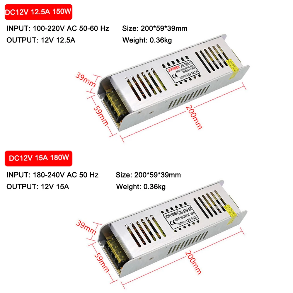 Ультра тонкий светодиодный источник питания DC12V 60 Вт 120 Вт 180 Вт 240 Вт Светодиодный драйвер AC180-240V Трансформаторы освещения для светодиодной ленты