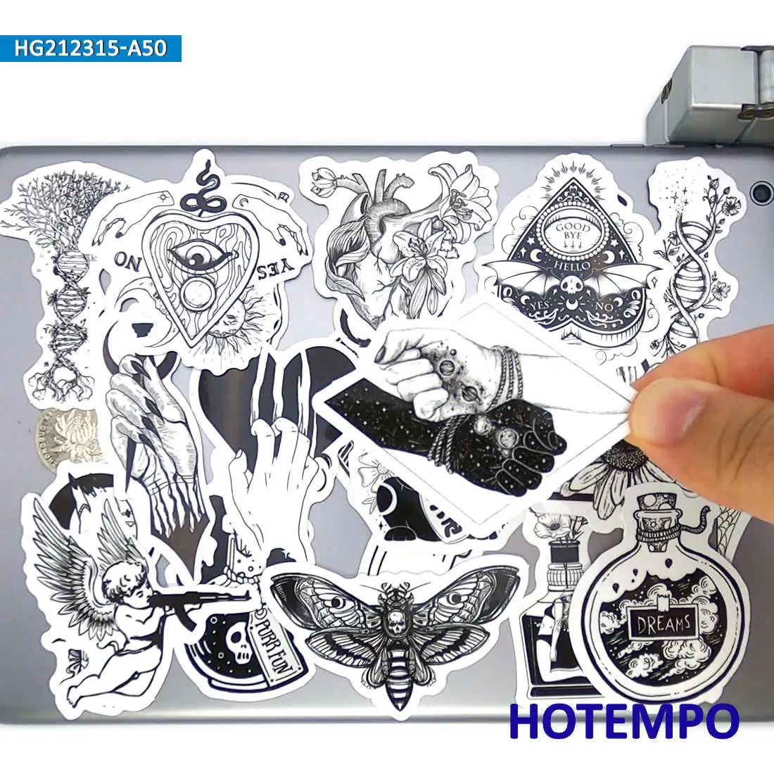 50 stücke Gothic Hexe Teufel Schädel Magie Zauber Schwarz Weiß Aufkleber für Telefon Laptop Gepäck Skateboard Fahrrad Motorrad Auto Aufkleber – Detail 4