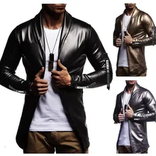 Кожаная мужская куртка для ночного клуба, Новая Модная приталенная мотоциклетная кожаная куртка, золотистый/серебристый Блейзер, мужская кожаная куртка