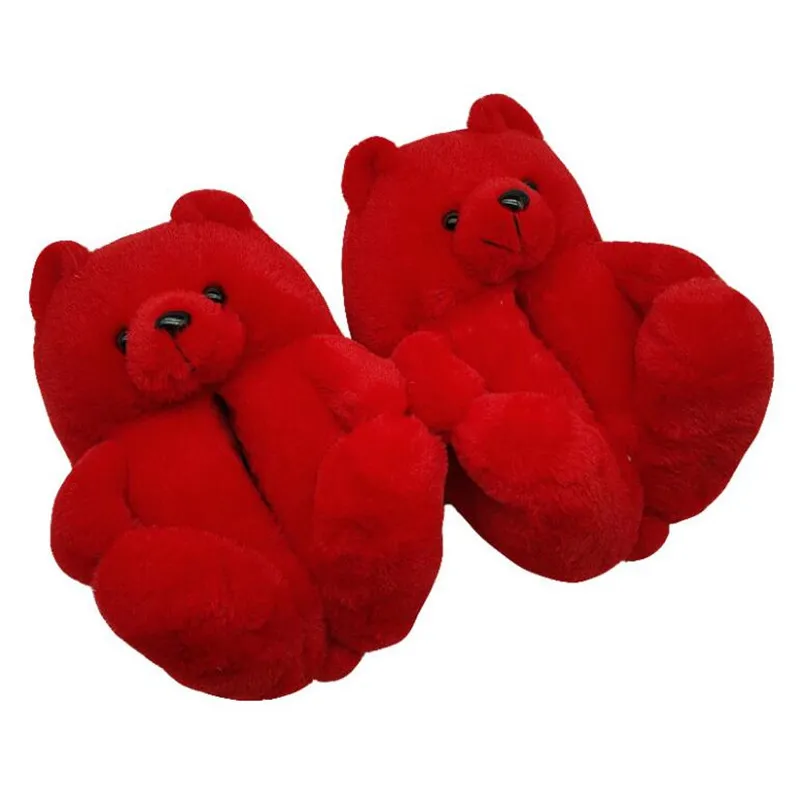 Winter Plush Warm Home Slippers Women Cute Teddy Bear Indoor Slides One Size Floor Shoes Women House Slipper Ladies Slipper 40#