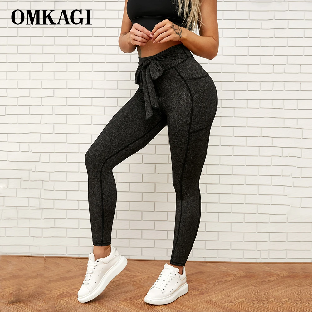 OMKAGI штаны для йоги с бантом леггинсы спортивная одежда высокая талия полная