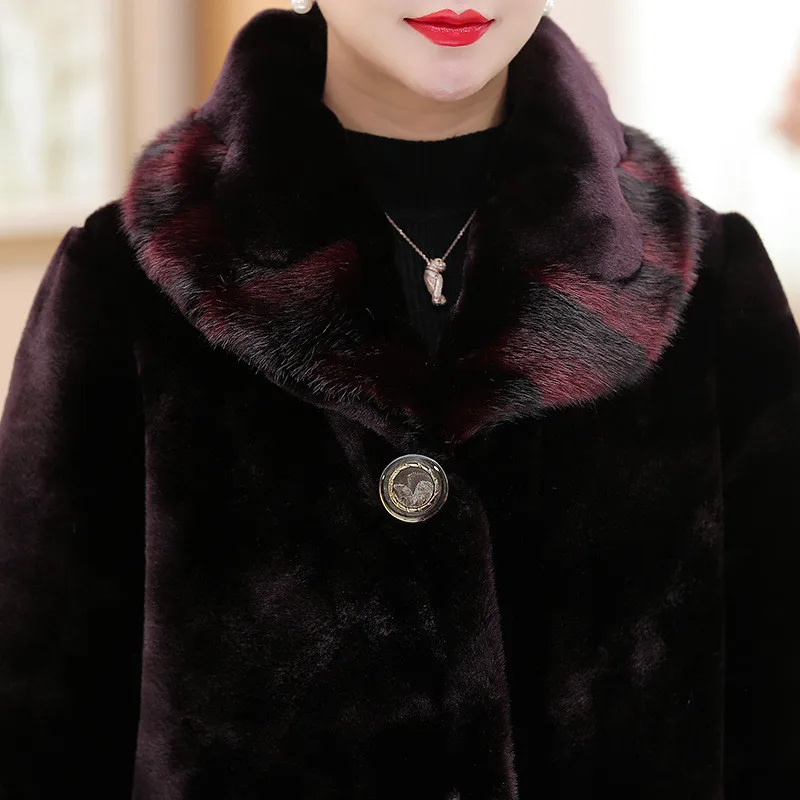 High Quality Middle Old Aged Women's Fur Coat Winter Jacket New Thick Warm Imitation Velvet Coat Female Outerwear 5XL W1547