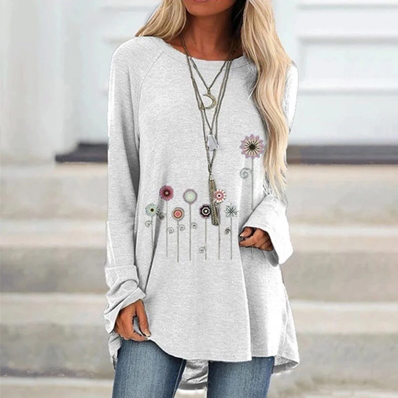 Blusas Mujer De Moda, хлопок, цветочный принт, женская блузка, повседневная, свободная, S-5XL размера плюс, туника, длинный рукав, блузка для женщин