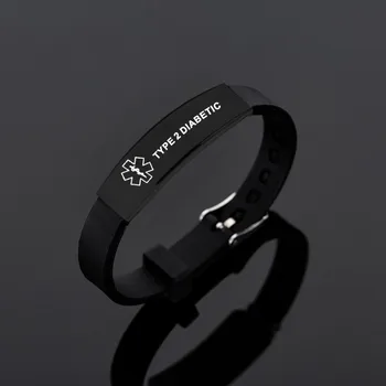 

Black Medical Alert ID Bracelet For Women Men ICE SOS Emergency Bracelets Bangles Jewelry TYPE 1 DIABETES