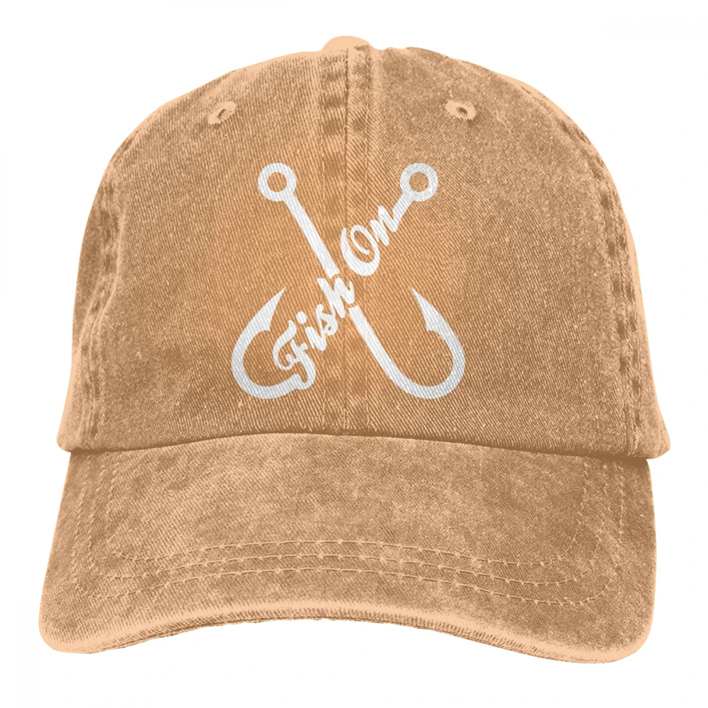 Fish On Casquette черные унисекс Мужские Женские джинсовые бейсболка с ремешком кепки Регулируемая шляпа для гольфа папа - Цвет: Хаки