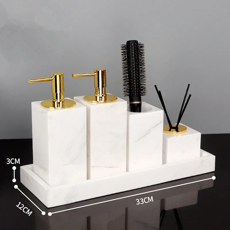 Bathroom Accessories Marble Soap Dispensers/Dish Toothbrush Holder Gargle Cups Tray Wedding Gifts Gold Head White By Piece