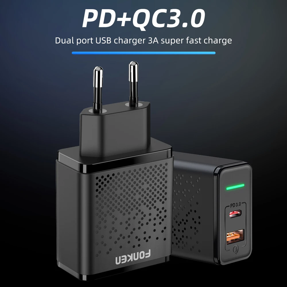 FONKEN Usb PD зарядное устройство Быстрая зарядка настенное зарядное устройство Быстрая зарядка 3,0 QC3.0 2,0 адаптер для samsung huawei Xiaomi Мобильный планшет