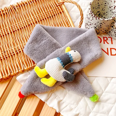 Children Cute Scarf Furry Duckling Cartoon Scarf White Neck Guard Imitation Rabbit Fur Boy Girl Outdoor Windproof Scarf Kid