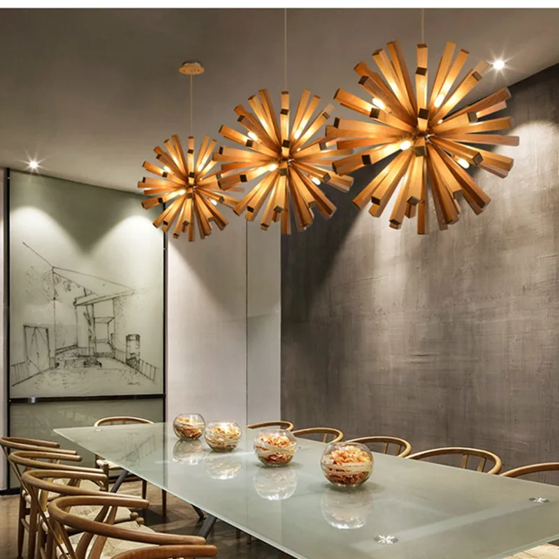 Nordic Dandelion Wooden Pendant Lights Art Creative new chinese  Lamp tea room dining  living  Personality lamp