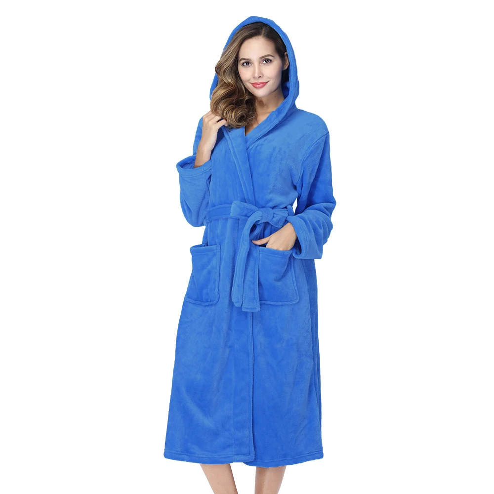 Rongtai Dark Blue Fleece Womens Robe Bathrobes With Hood Robes AliExpress
