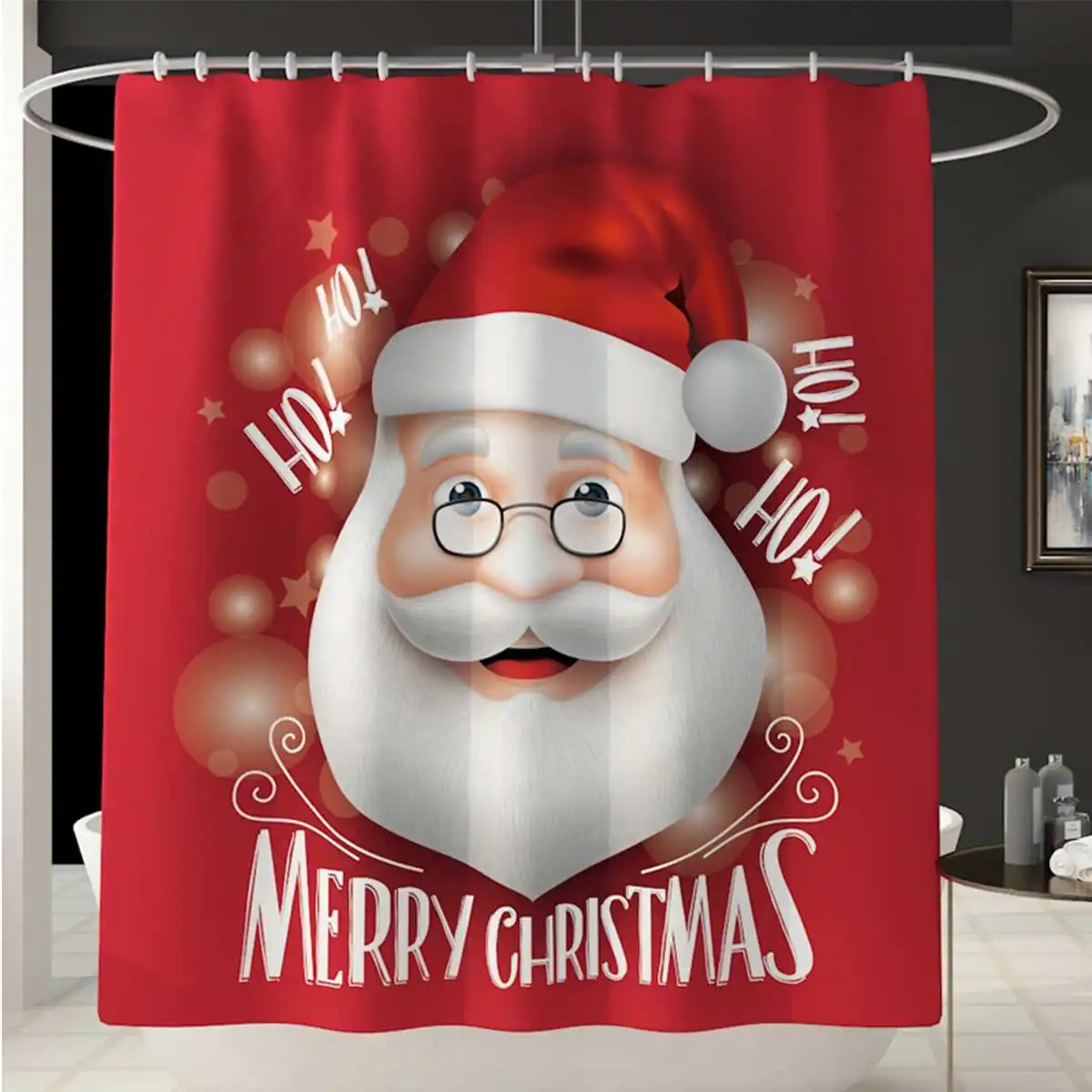 Merry Christmas Водонепроницаемая занавеска для душа Рождественский Санта-Клаус занавеска для ванной комнаты Противоскользящий коврик для ванной комплект туалетный коврик ковер - Цвет: Белый