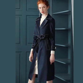 

Vintage England Stylish Long Trench Coat Women Windbreaker 2020 Autumn Winter Trenchcoat With Belt Elegant Office Lady Overcoat