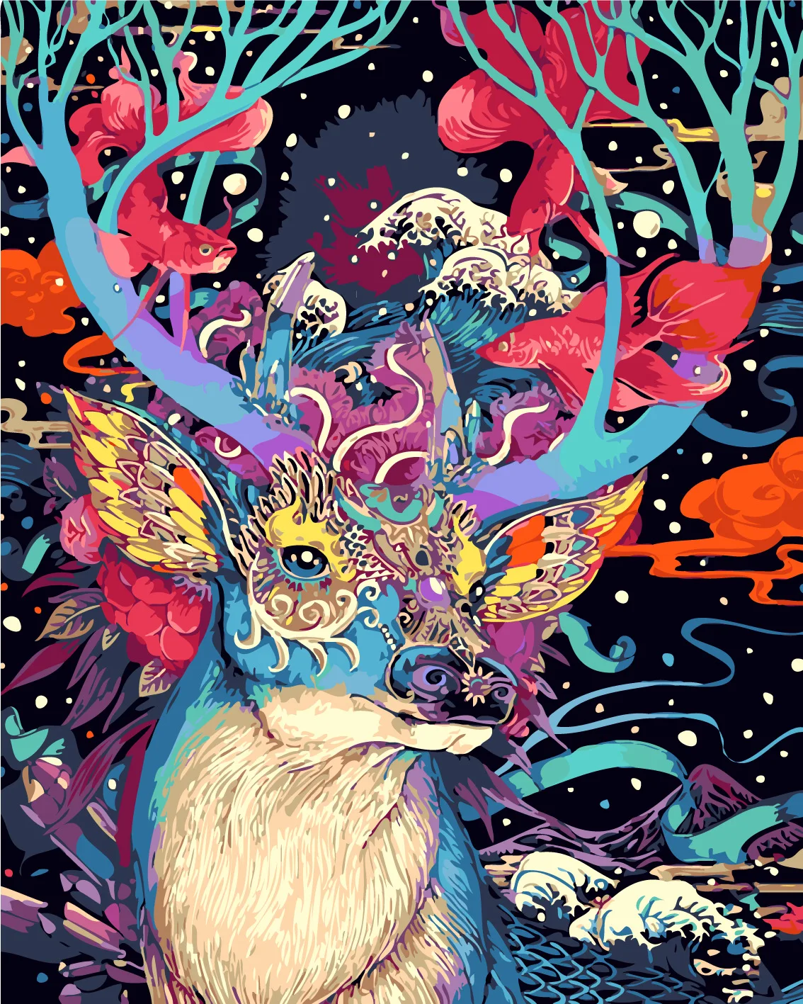 

Colorful sika deer diy puzzle digital painting hand-painted living room bedroom animal cartoon decorative painting