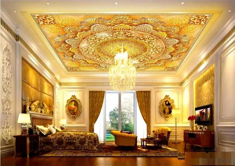 

3D ceiling mural wallpaper custom Super Luxury Royal Classical Jewelry ceiling wallpaper