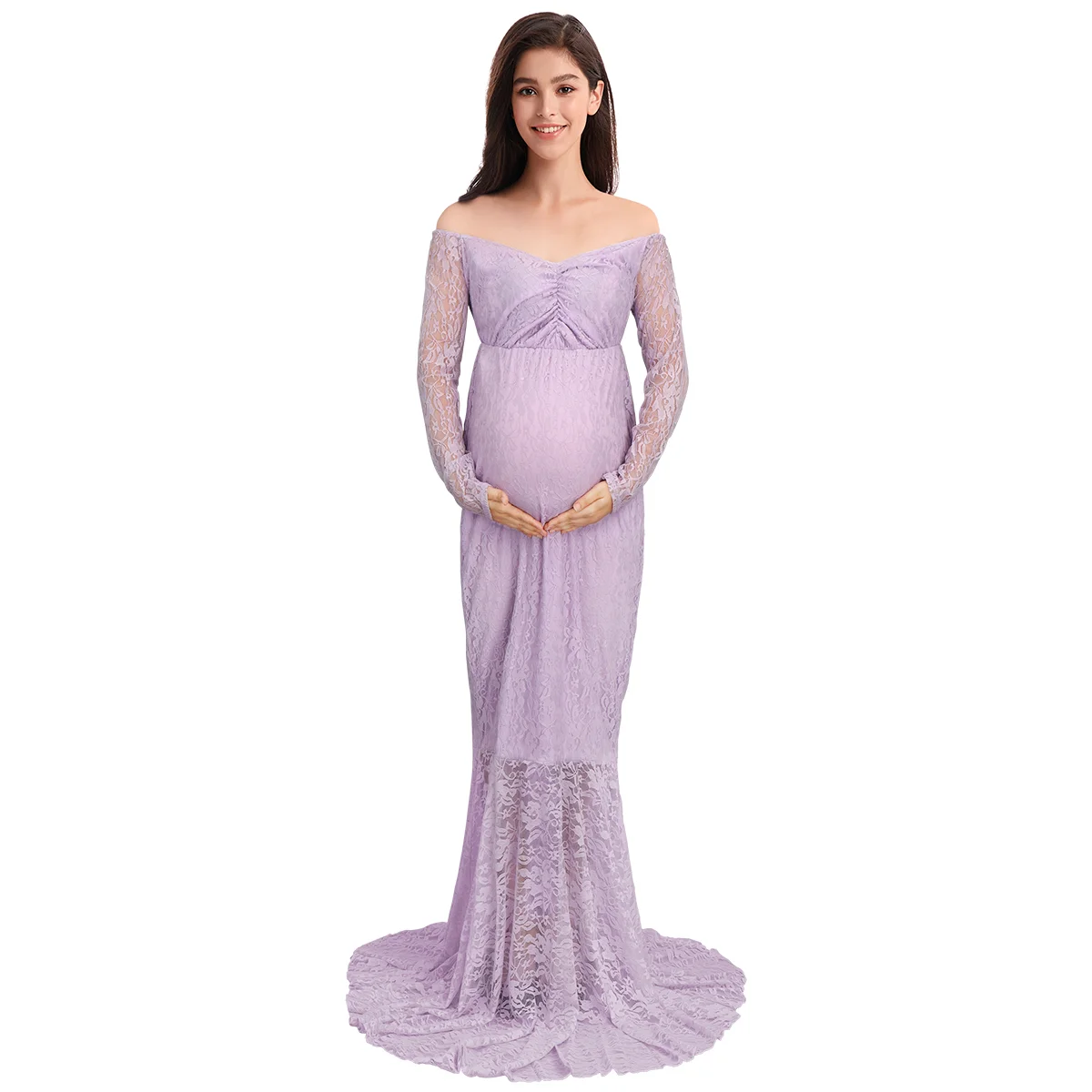 Light Purple Кружевное платье русалки для беременных женщин, детское платье для душа для свадьбы, Элегантное Длинное Платье для кормящих для фотосессии - Цвет: Light Purple