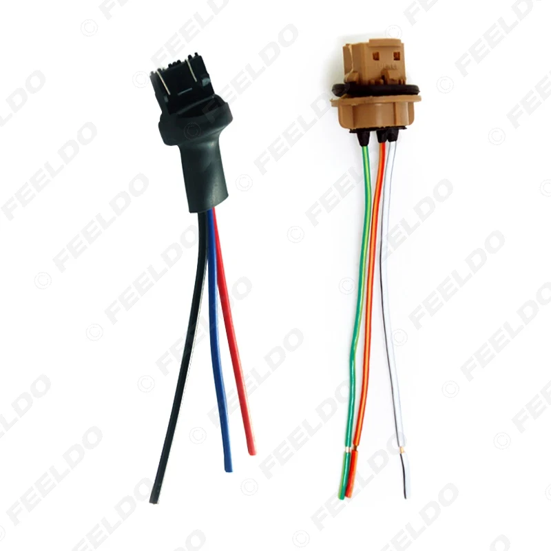FEELDO 10 шт./набор, Автомобильный светодиодный rgb led лампочки 7443/7444/1891 женский и мужской разъем с 3-жильный удлиненный провод разъема# AM5958