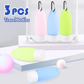 

3pcs 2oz Travel Bottles Portable Empty Refillable Leakproof Silicone Bottle Containers with Keychain for Toiletries Random Color