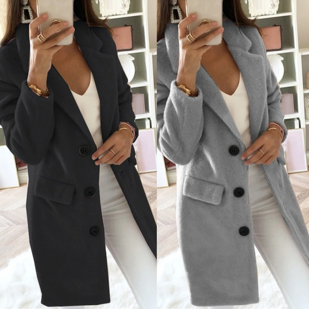 3-5XL осенне-зимний Кардиган с длинным рукавом, однотонный цвет, Женский блейзер с отворотом, куртка, пальто, женская одежда, высокое качество, модное пальто 2