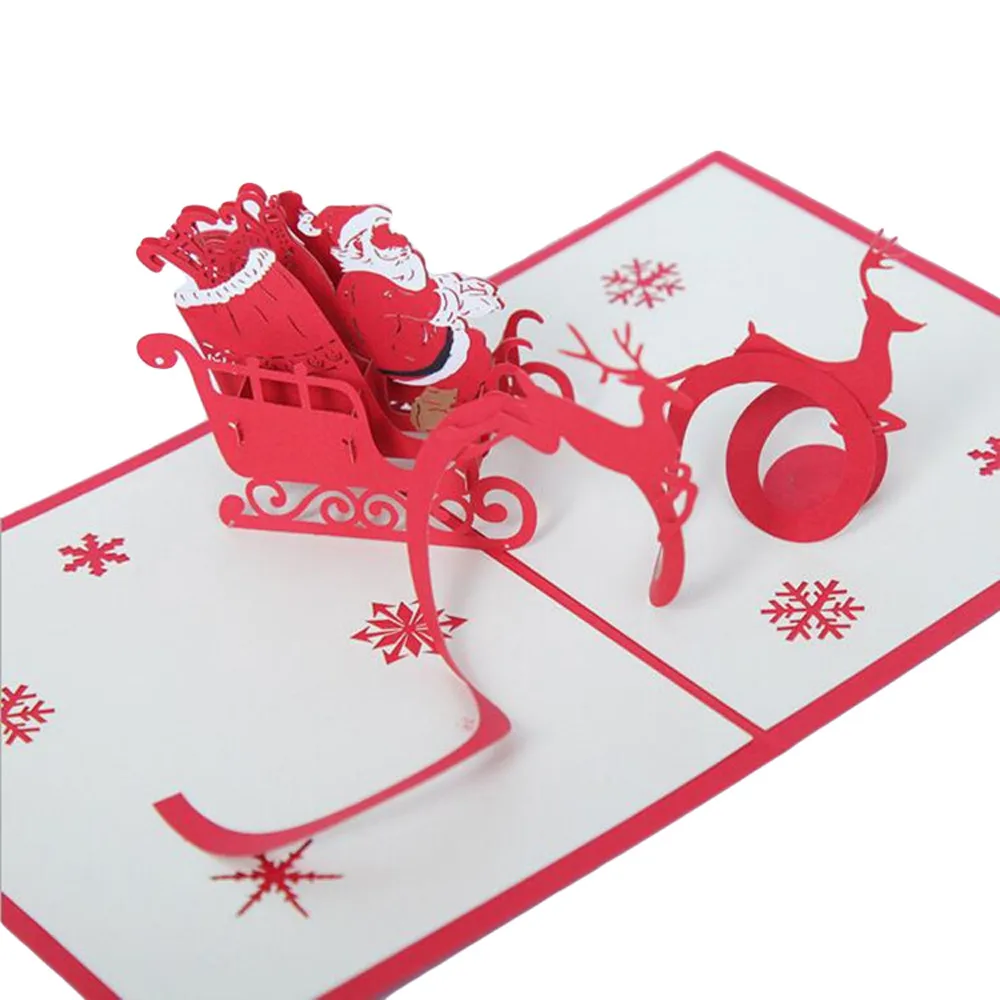 Счастливые рождественские открытки юбилей 3D всплывающие Санта-Клаус поздравительные детские рождественские наклейки Лазерная резка новогодние открытки - Цвет: J