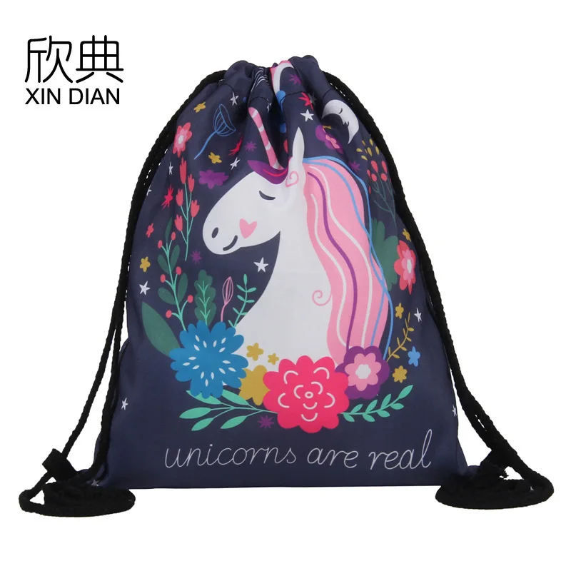 

2019 Hot Sale Girl's Love Bundle Pocket Unicorn Explosive 3d Printed Drawstring Bag For Wish Amazon Receives Shoulder Backpack