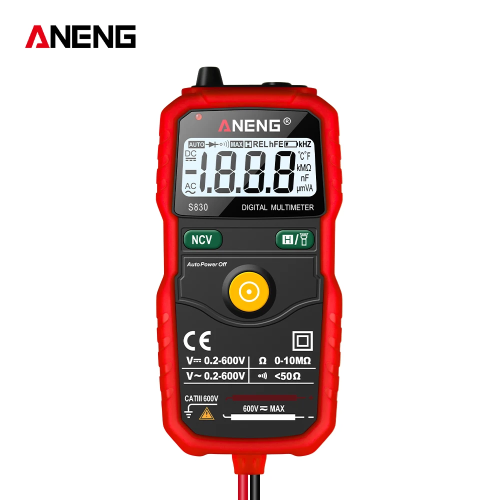 ANENG S830 True RMS цифровой мультиметр умный мультиметр Измерение постоянного/переменного напряжения Измеритель сопротивления с ЖК-дисплеем - Цвет: Красный