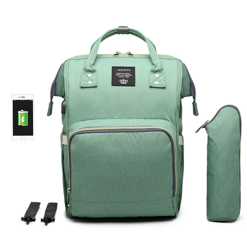 LEQUEEN модная USB сумка для подгузников для мам и мам, большой дорожный рюкзак для кормления, дизайнерская сумка для детских колясок, рюкзак для детских подгузников - Цвет: GREEN