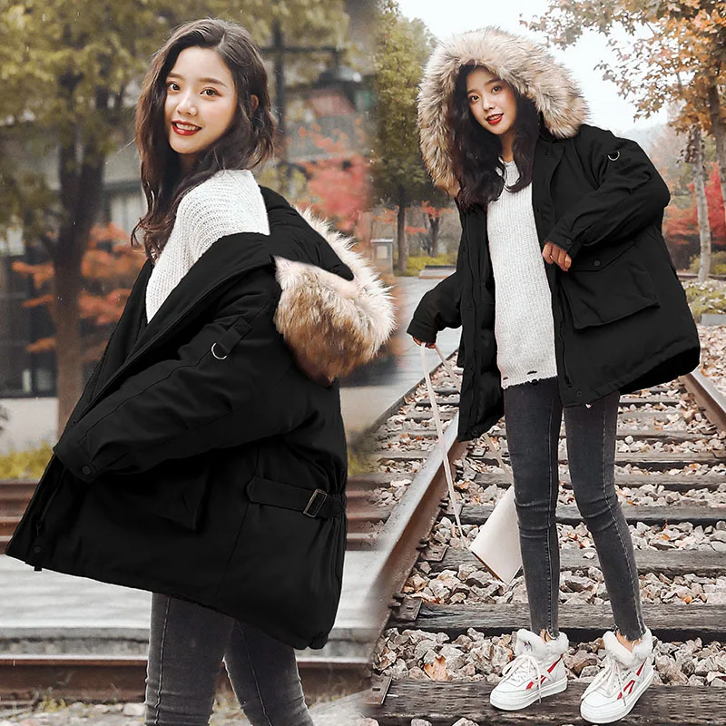 

Cotton-padded Clothes Women's Winter 2019 New Style Korean-style P Large Fur Collar Cotton Coat Mid-length Thick Students Cotton