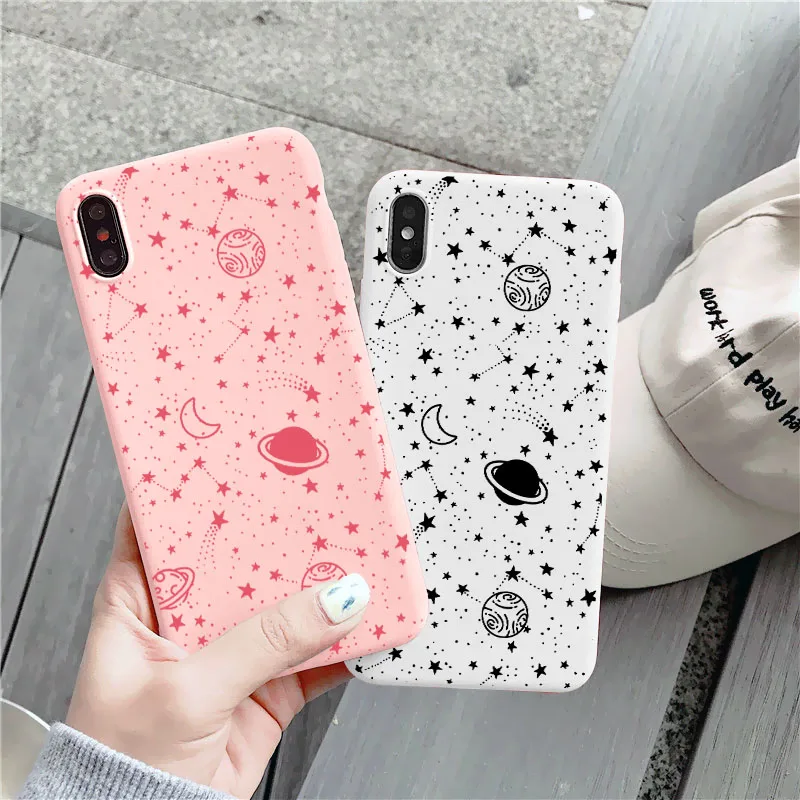 Simple Space Planet Stars Moon Spaceship Phone Case For iPhone 11 12 Pro Max XR X XS Max 6s 7 8 Plus SE2020 mini Soft Matte Case