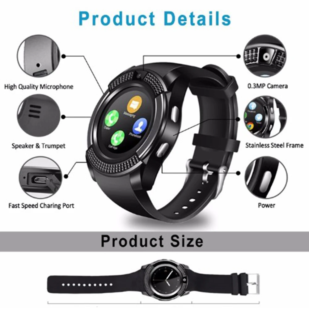 Chamada de Fitness Esportes à Prova Relógio Inteligente Bluetooth Monitor Pressão Arterial Suporte tf Sim Cartão Pulseira Masculino Mulher Dwaterproof Água Smartver v8 - Image 6