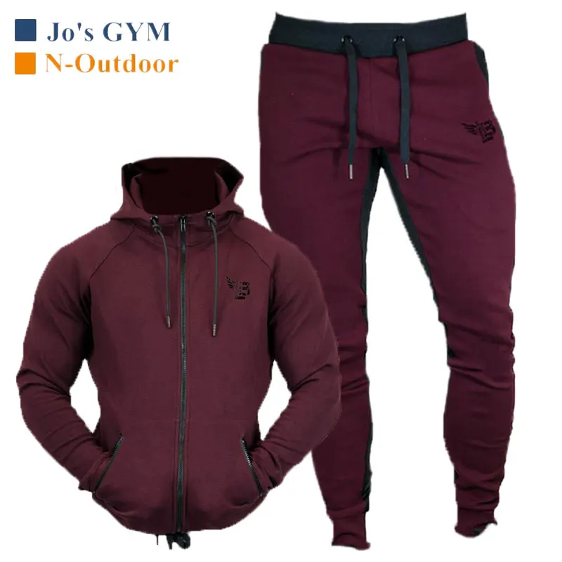 

Autumn Winter Men Sportswear Hoodie Two Piece 2019 New Plus Velvet Thicken Workout Clothes Men's Sports Suits Zipper Jacket