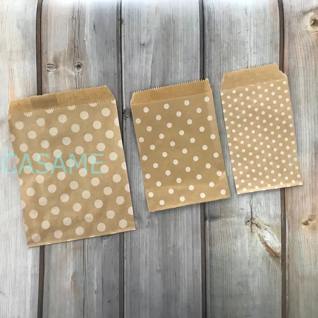 25pcs treat Candy Bag Chevron Polka Dot Bags Kraft Paper Bags Wedding Birthday New Year Party Favors Supplies Gifts Bags 13x18cm dot