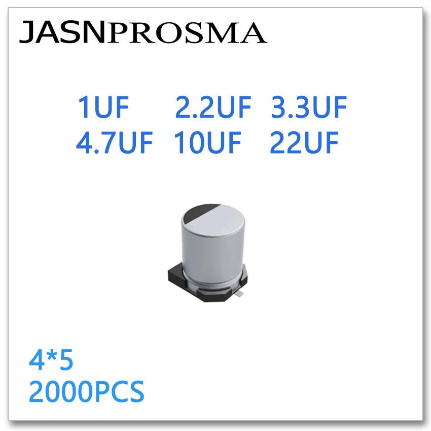 JASNPROSMA 2000 шт. 4*5 1 мкФ 2 3 Ф 4 7 10 22 в 16 25 35 50 SMD 4x5 Алюминиевые Электролитические