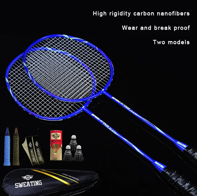 2 палочки, полностью углеродная ракетка для бадминтона, двойной удар, углеродное волокно, ультра-светильник, ударопрочный, 4u - Цвет: Синий