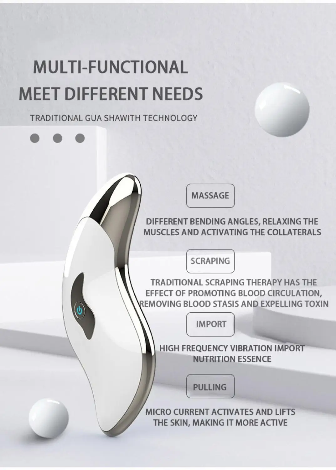  Microcurrent Scraping Face Massage Lifting Beauty Device Electric Heating High Frequency Vibration 