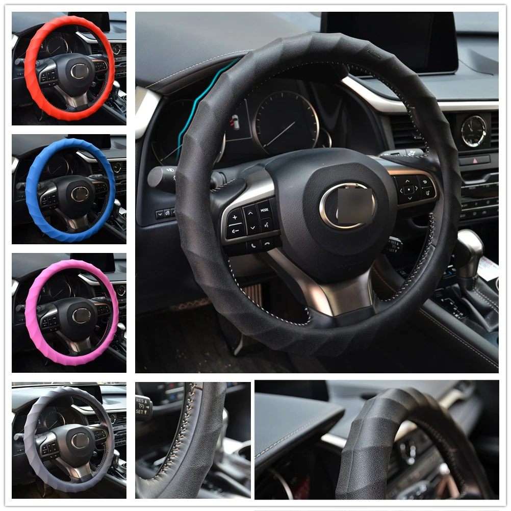 

Silicone Steering Wheel Cover Leather Car Accessories Skidproof Covers For 36-38CM Universal Protector For Lada Renault Clio 2 3