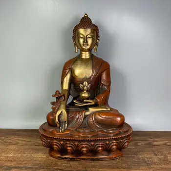 

8" Tibet Buddhism Temple bronze Gilt true gold Statue of Shakyamuni Medicine Master Buddha Medicine Buddha Statue Amitabha