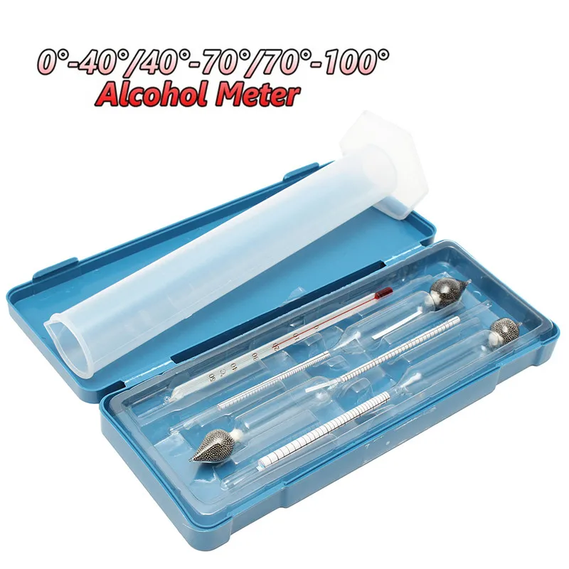 

5pcs/set Alcohol Meter Wine Concentration Meter Alcohol Instrument Hydrometer Tester With Measuring Cylinder Thermometer 0-100%