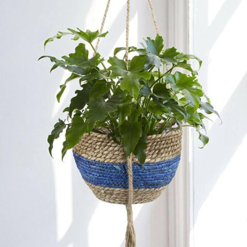 1 Pz Naturale Seagrass Appeso Vaso Di Fiori Piante Appendiabiti Cesto Corda Appesa Wall Art Home Garden Balcone Decorazione