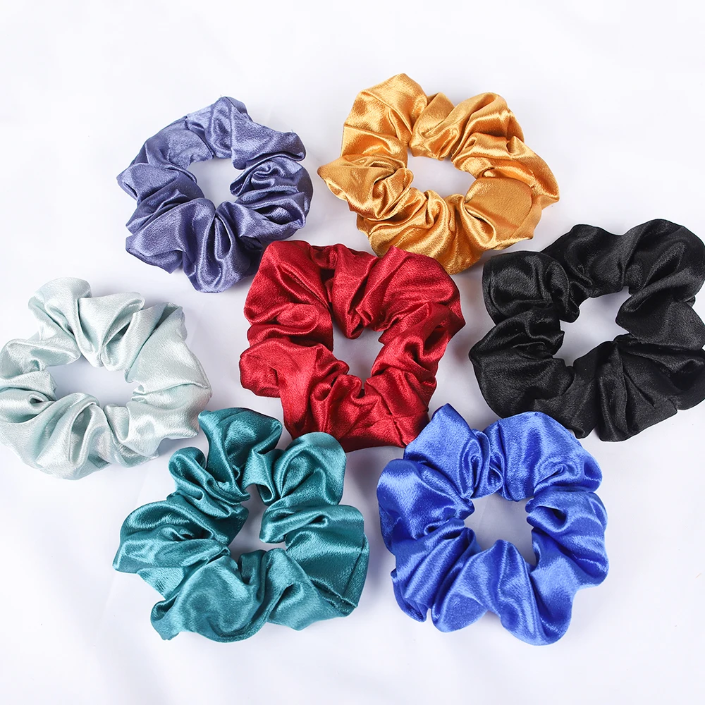 korean hair clips Satin Silk Scrunchies Rubber Elastic Hair Bands Women Girls Cute Solid Ponytail Holder Hair Tie Simple Headband Hair Accessories hair bow for ladies