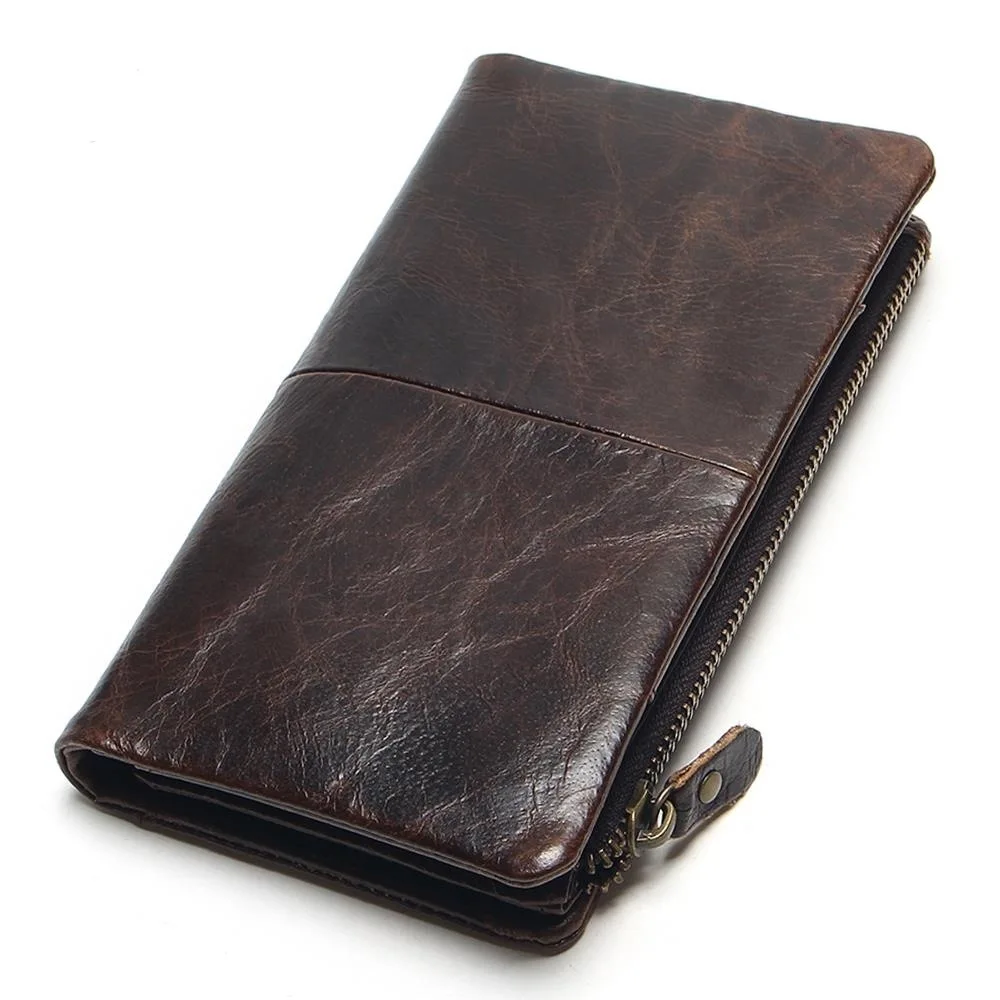 

Leather fashion stitching long soft leather wallet retro leather men's wallet clutch bag brown mobile phone storage bag